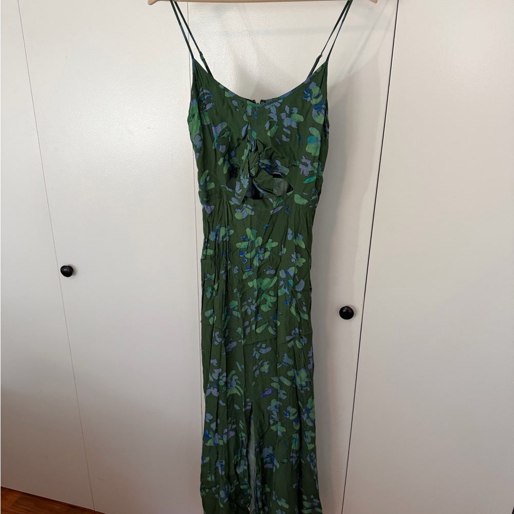 Floral Green and Blue Spaghetti Strap Dress - Picture 2 of 3